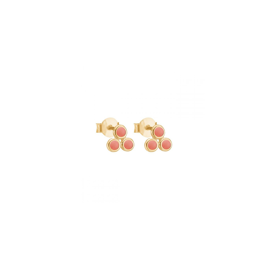 Enamel - Ohrringe 3er Stecker Stud Triple Dots flamingo Koralle