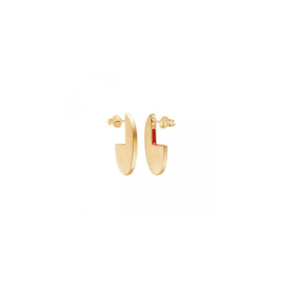 Enamel - Ohrringe Stecker Hoops Cut-Out ruby rote Emaille innen