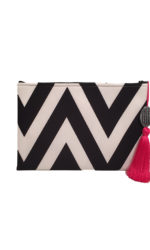 biclutch - Bag Clutch Zigzag Kosmetiktasche Kulturbeutel Weiss Schwarz Bommel abnehmbar