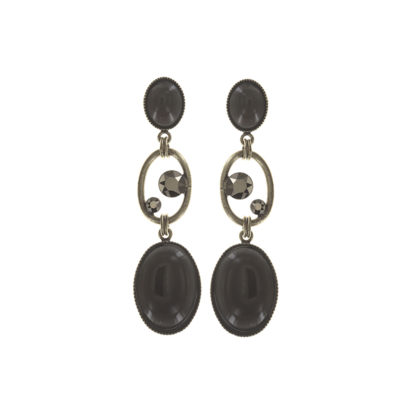 Konplott - Ohrringe Stecker earring stud dangling Oval in Concert grey antique brass Grau