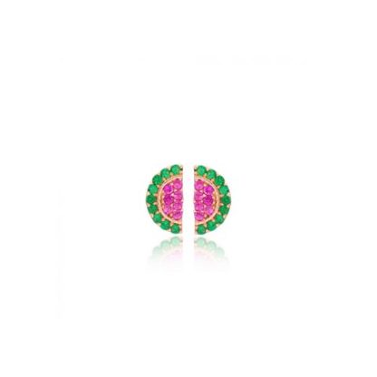Aqua Dulce - Ohrringe Stecker Wassermelone Zirkonia Grün Pink Gold 5 mm