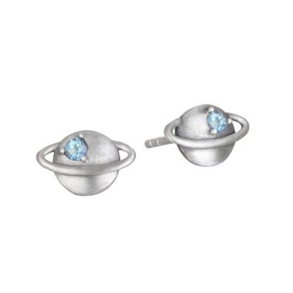 SATYA Jewelry - Universe Ohrringe Stecker Saturn & blauer Topas Steadfast Wisdom Silver Stud Earrings