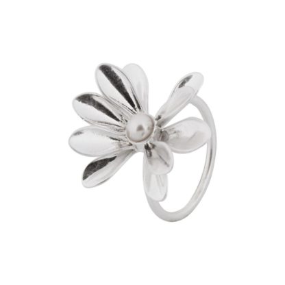 Sence Copenhagen - Ring Couture White Pearl Matt Silber Perle Blüte Gr. 54/55