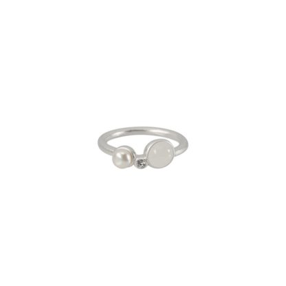 Sence Copenhagen - Ring Fairytale White Jade Matt Silber Gr. 56/57