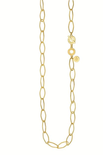 Sence Copenhagen - Lange Kette Necklace Essentials Ronja Matt Gliederkette Rauten Gold 90 cm