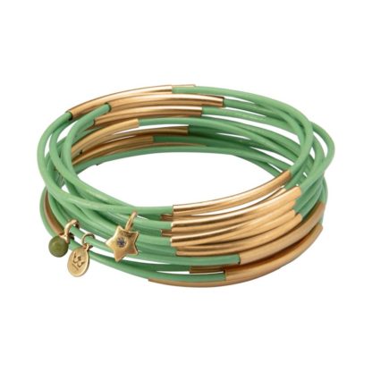 Sence Copenhagen - Lederarmbänder Urban Gypsy stack bracelet in matt gold and sublime mints leather Mintgrün