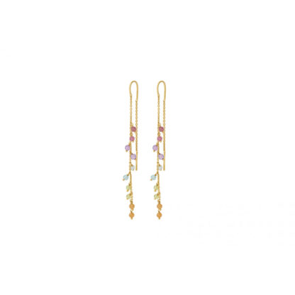 Pernille Corydon - Lange Ohrringe Durchzieher Rainbow Earchains bunte Edelsteine ca. 6 cm