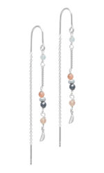 Aqua Dulce - Lange Ohrringe Durchzieher Mie Earchain Grey Peach Silber