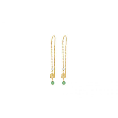 Pernille Corydon - Lange Ohrringe Durchzieher Ocean Hope Earchains gewellt grüner Aventurin 65mm