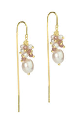 Aqua Dulce - Traumhafte Ohrringe Durchzieher Pebble Earchain Perle Peach Gold