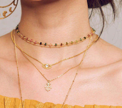 SATYA Jewelry - Kurzer Choker Abundant Joy Tourmaline Moon Kette Pastelltöne Mond