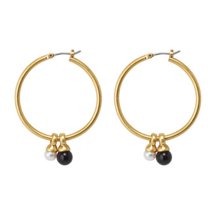 Sence Copenhagen - Creolen Hoops Essentials Be A Star earrings Pearl black Agate 3.5 cm